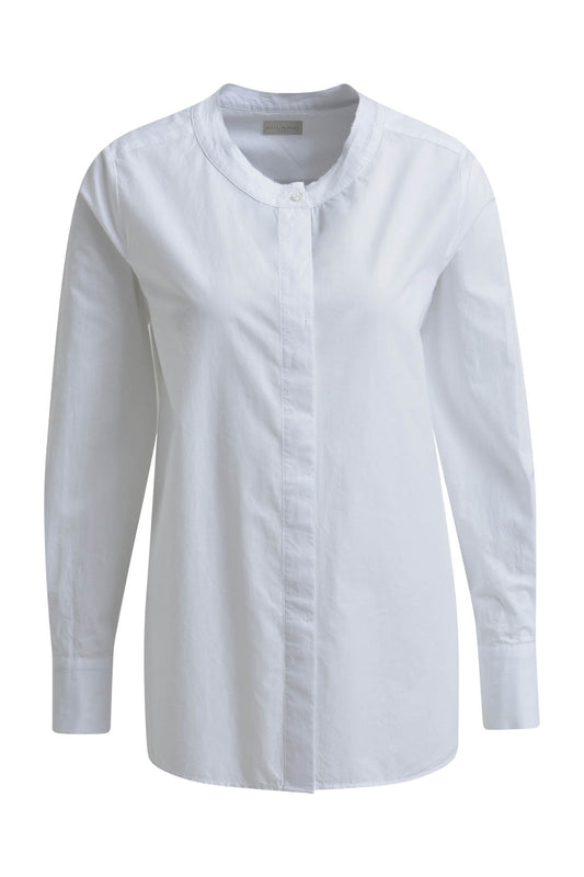 Blouse w roundneck + placket, rounded hem + 1/1 sleeves