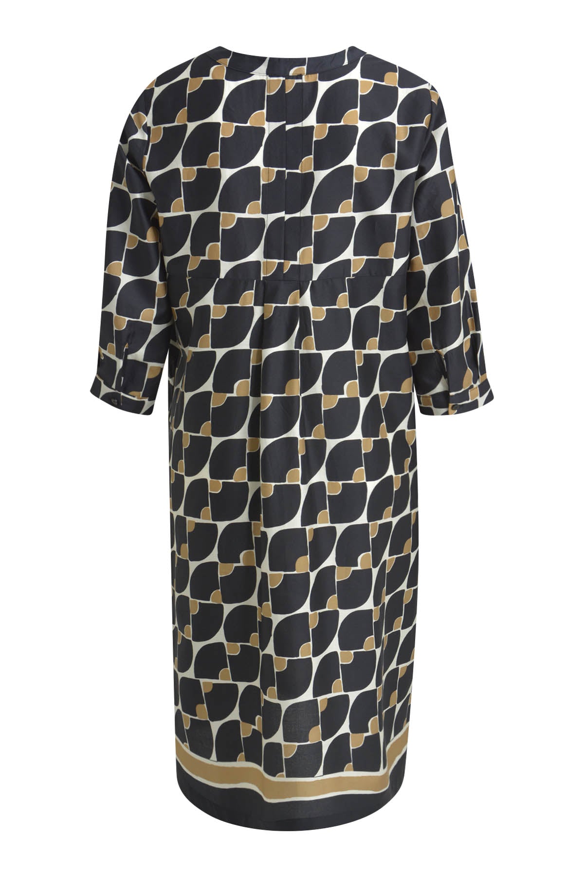 Dress w roundneck + short placket, 3/4 sleeves