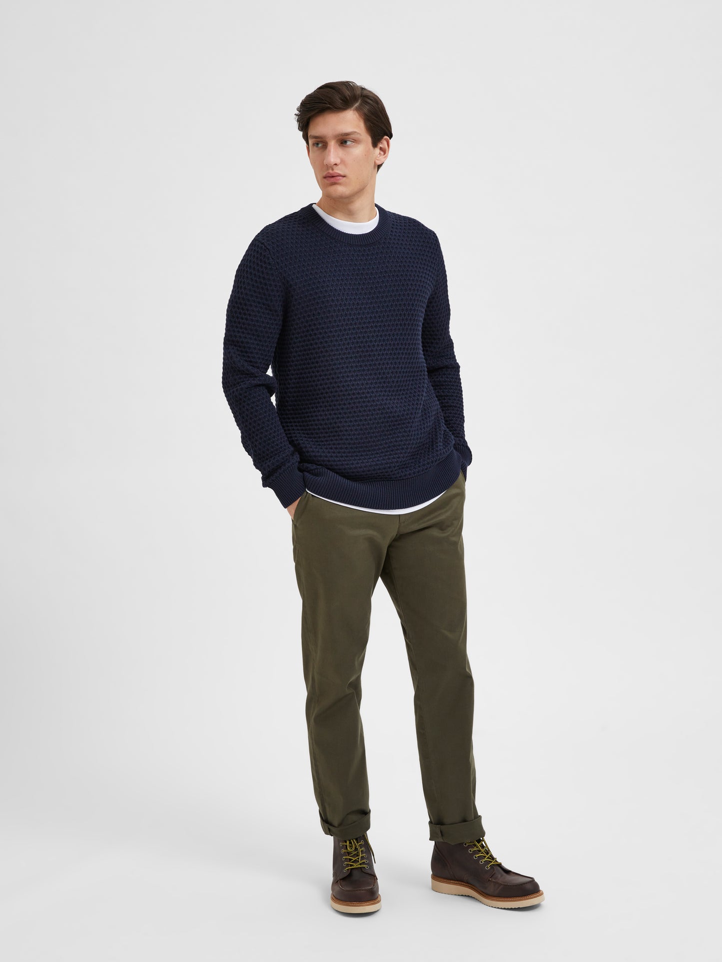 SLHREMYS LS KNIT ALL STU CREW NECK EX