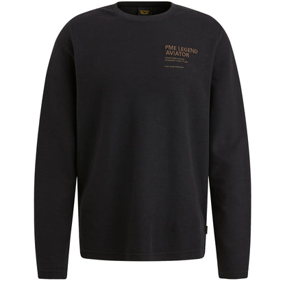 Long sleeve r-neck structured pique gd