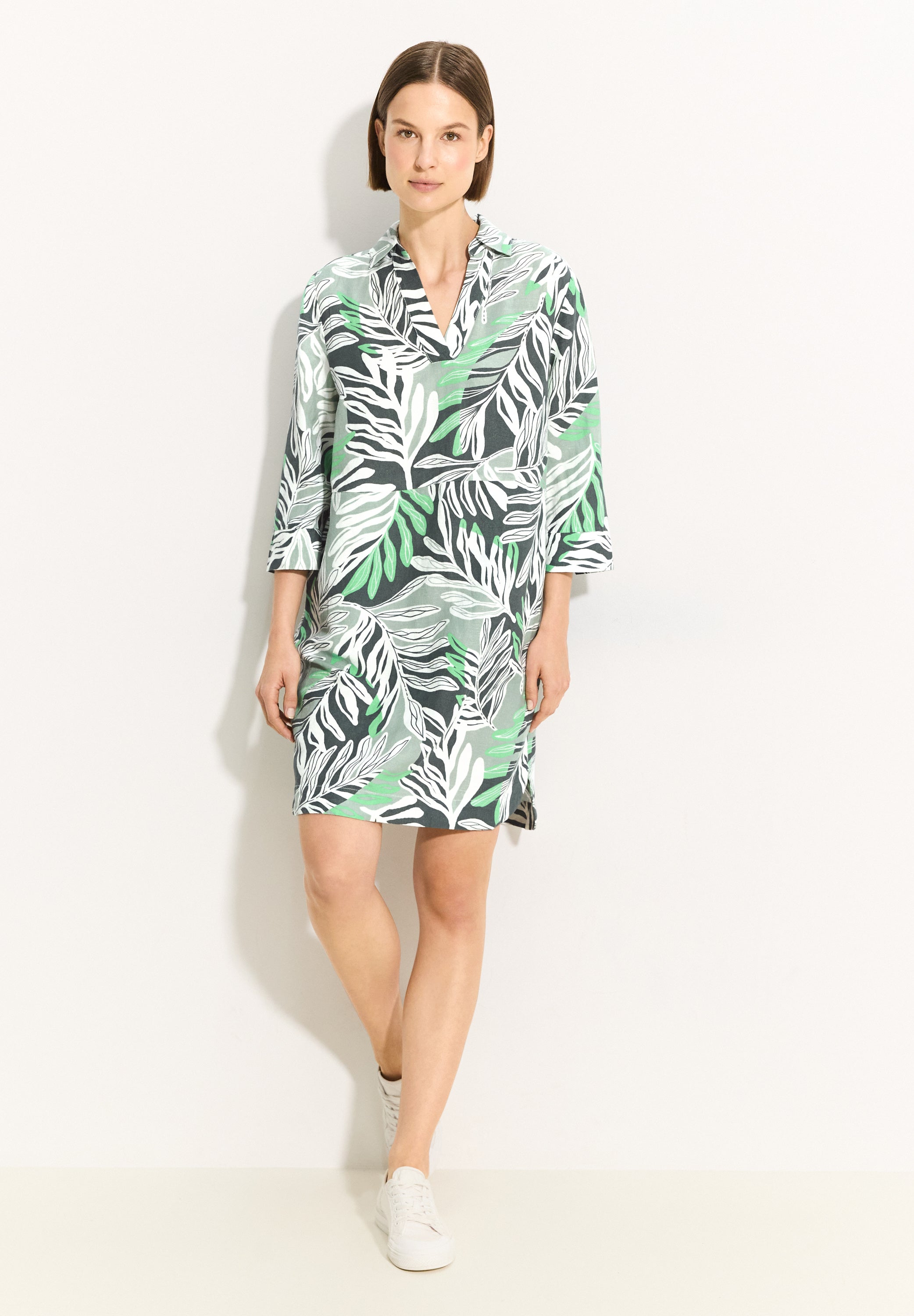 Leinenmix Kleid mit Print