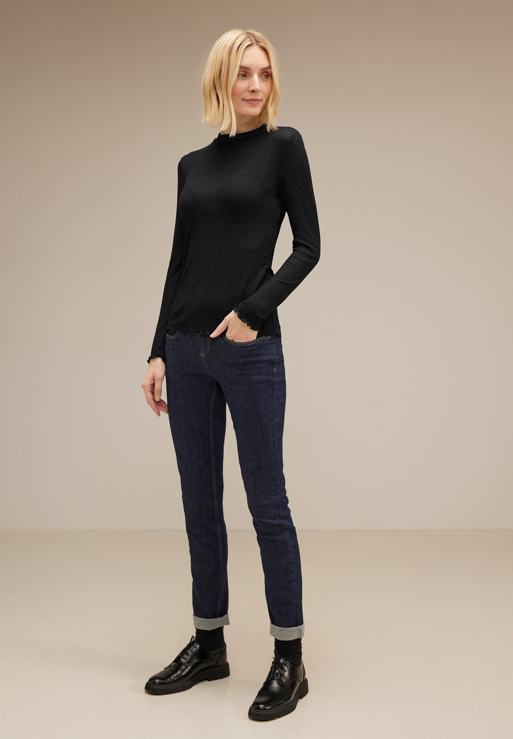 Langarmshirt in Feinripp