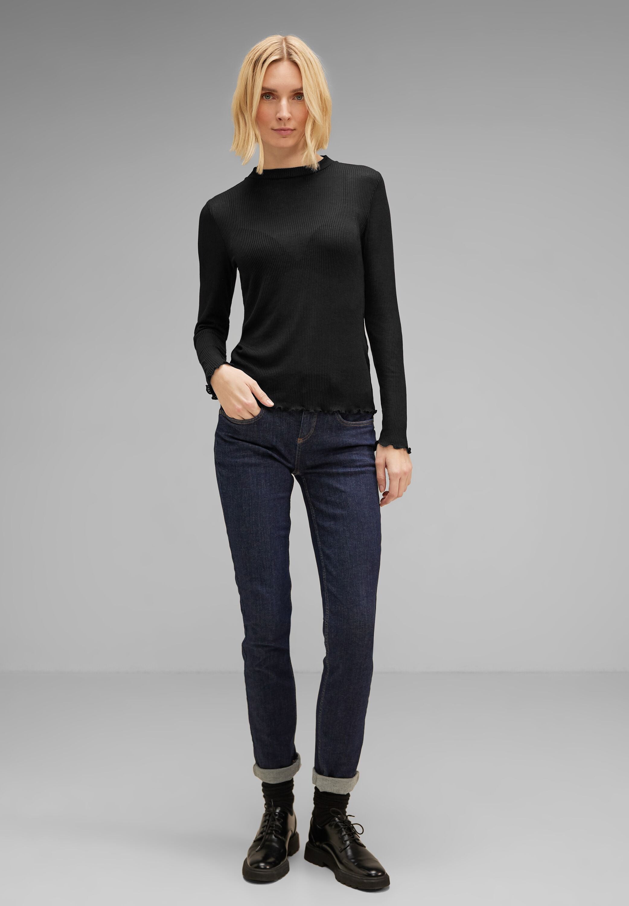 Langarmshirt in Feinripp