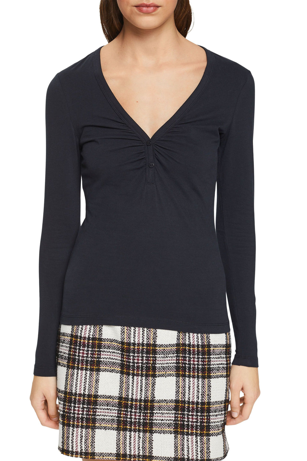 Longsleeve mit V-Ausschnitt und Knöpfen