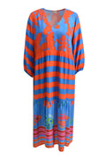 Maxidress with v-neck, voluminous sleeves and wide skirt