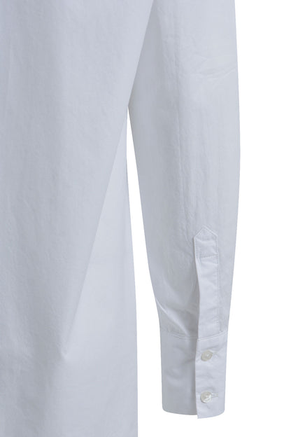 Blouse w roundneck + placket, rounded hem + 1/1 sleeves