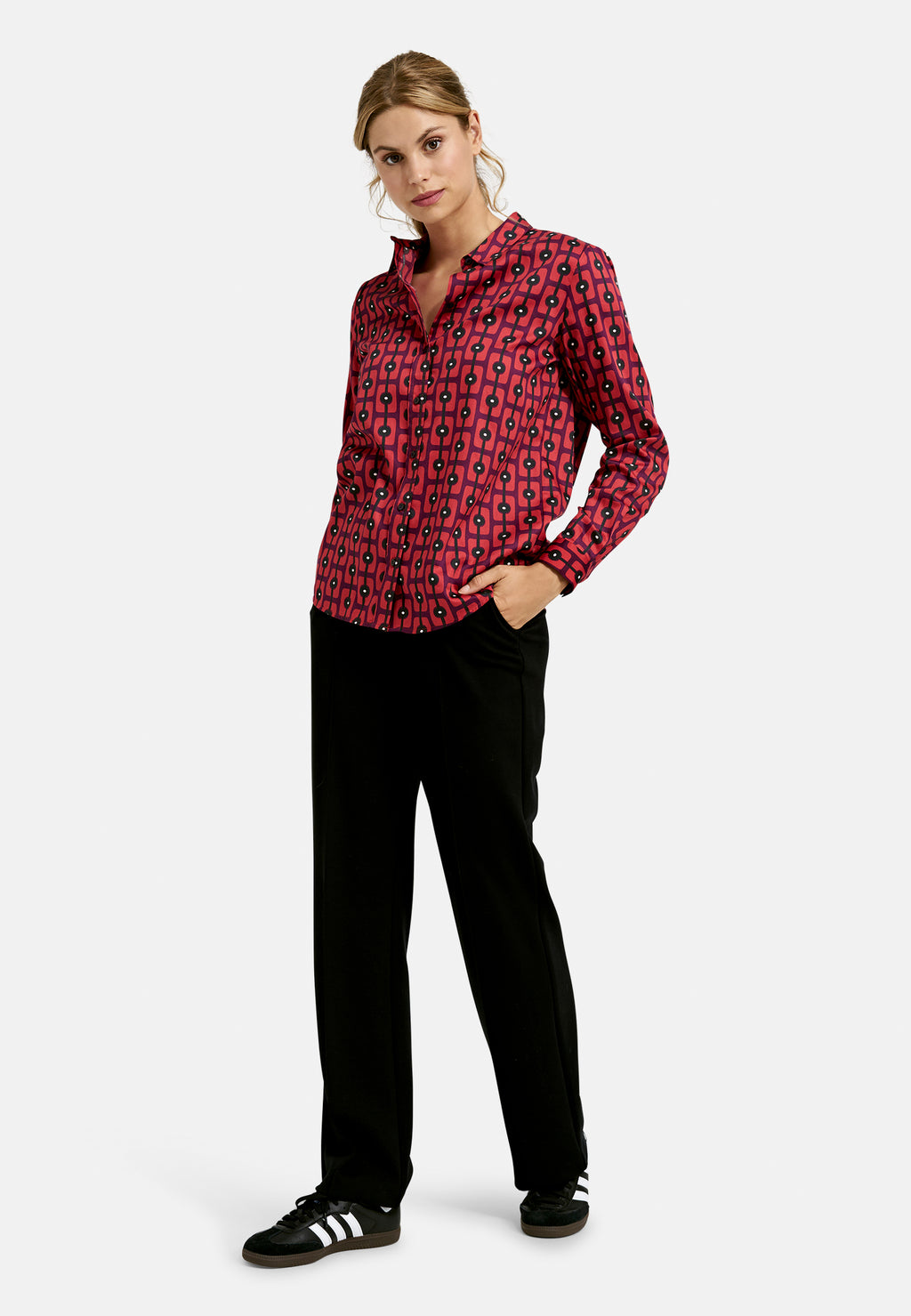 Blouse w collar and placket + 1/1 sleeves