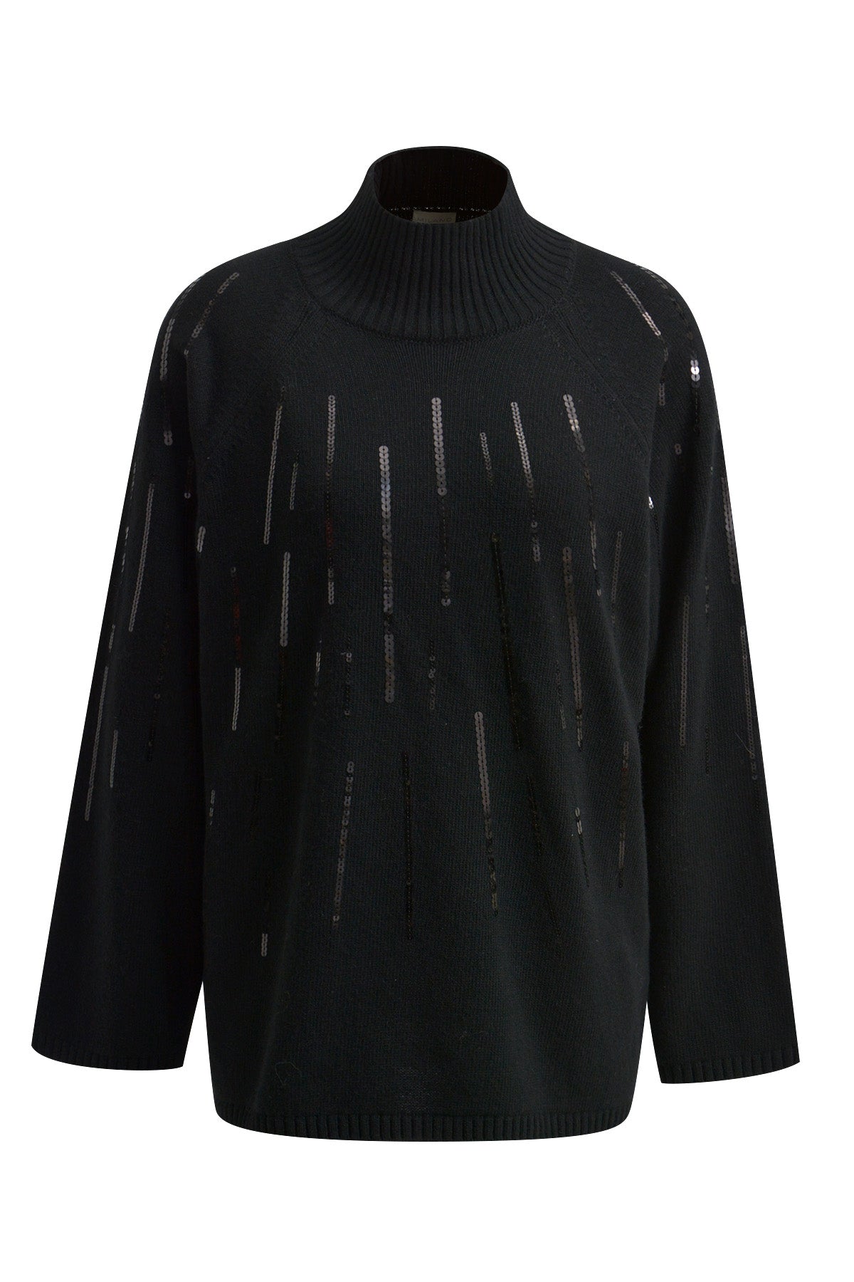 Pullover w turtleneck, oversized shoulder, wide 1/1 sleeves + seq