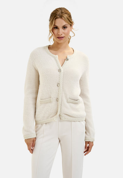 cardigan w roundneck, placket at cf, 1/1 sleeves