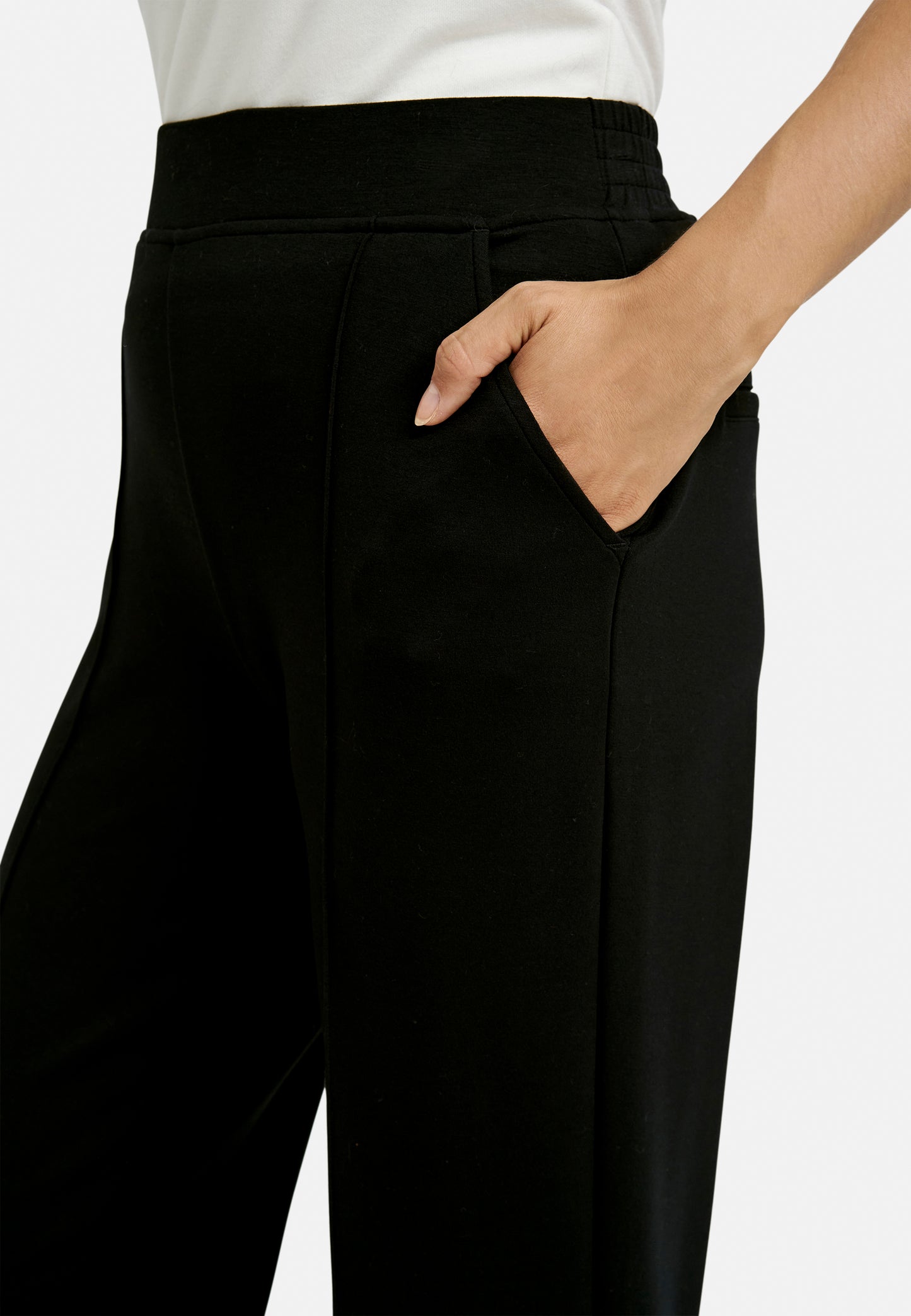 wideleg pants with elastic at back waist and french pockets
