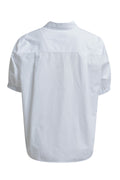 Blouse w collar, placket + bows at cf, 1/2 sleeve w elastic cuff