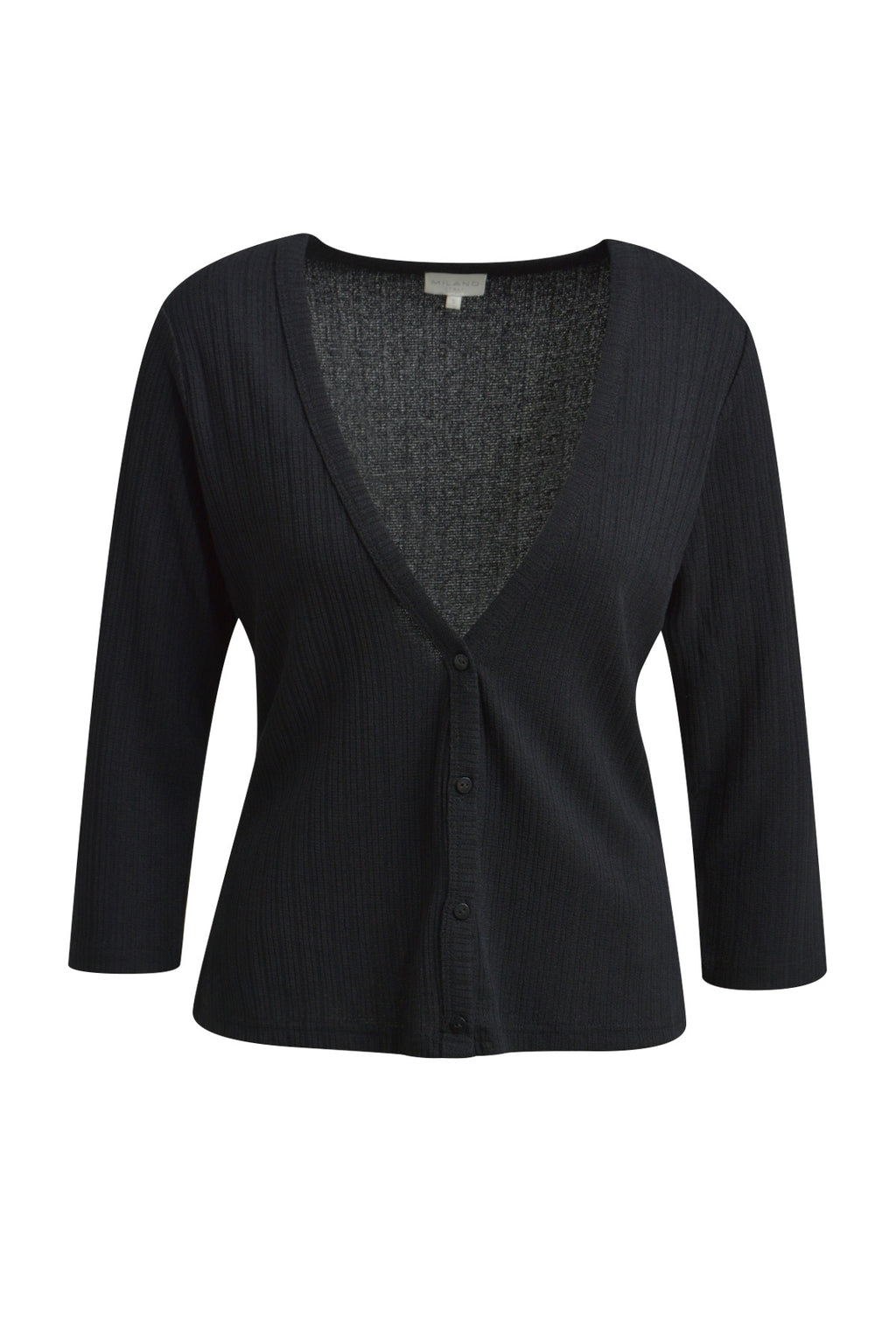slim Cardigan w v-neck, placket + 3/4 sleeve