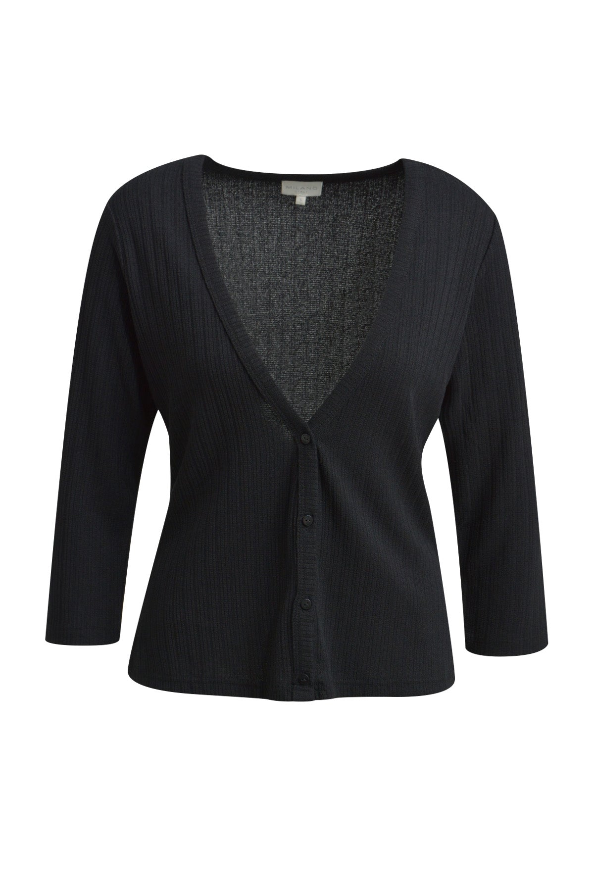 slim Cardigan w v-neck, placket + 3/4 sleeve
