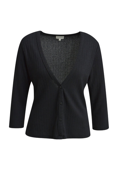 slim Cardigan w v-neck, placket + 3/4 sleeve