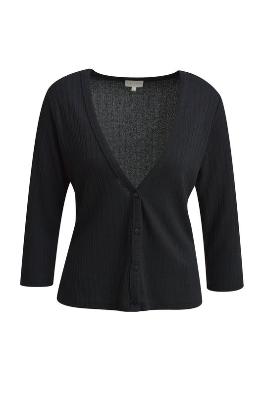 slim Cardigan w v-neck, placket + 3/4 sleeve
