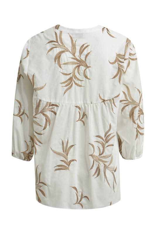 Blouse w neckpanel, slit at cf w buttons + loops + 3/4 sleeve
