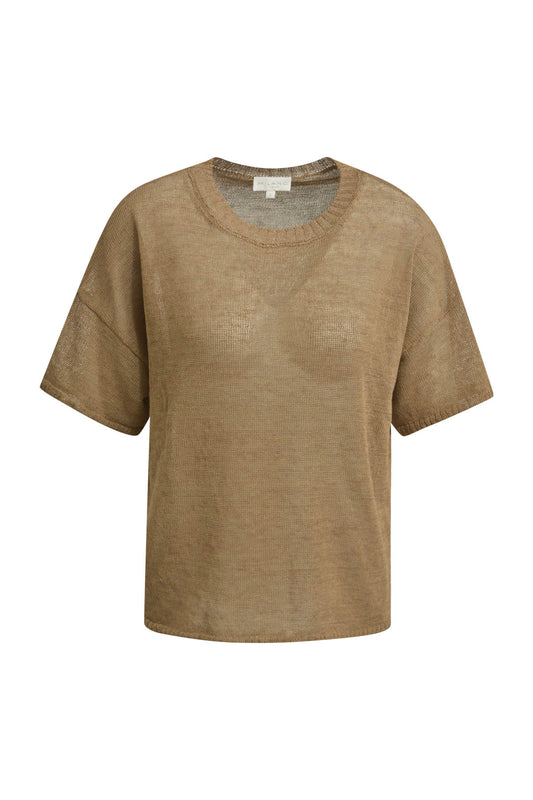 boxy roundneck Pullover w oversized shoulder + 1/2 sleeve