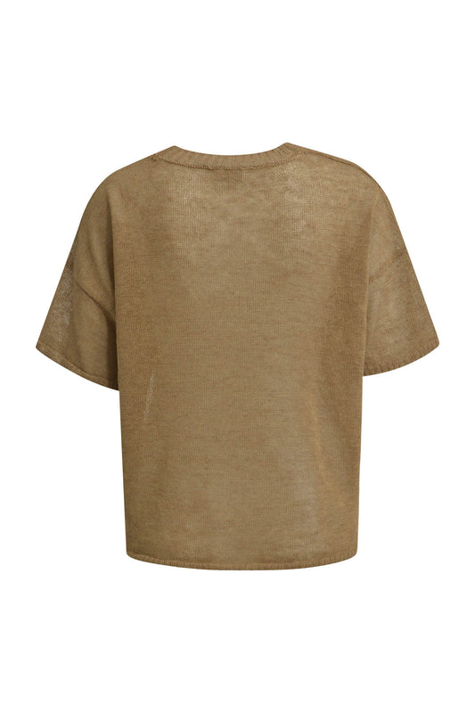 boxy roundneck Pullover w oversized shoulder + 1/2 sleeve