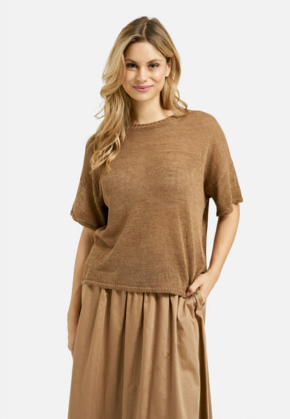 boxy roundneck Pullover w oversized shoulder + 1/2 sleeve