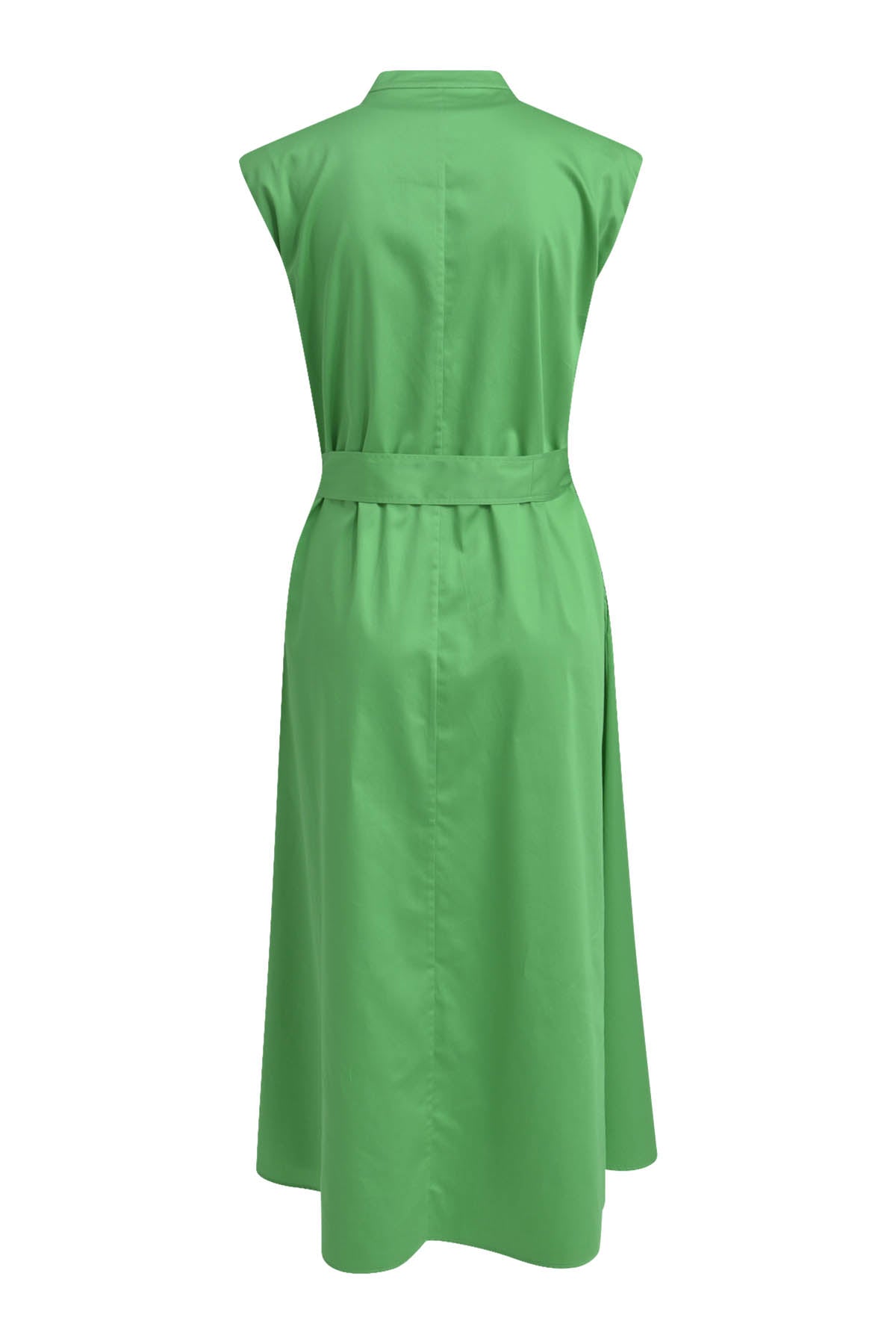 sleeveless Mididress w v-neck, placket + belt