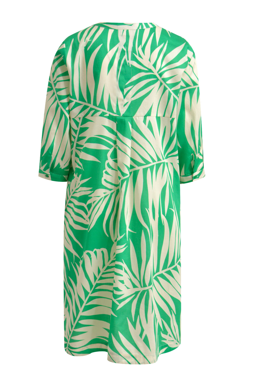 Dress w roundneck + short placket, 3/4 sleeves