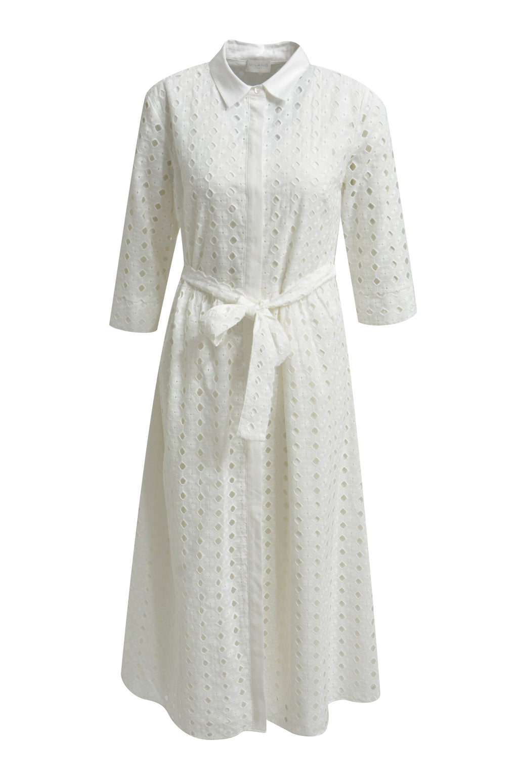 Dress with collar + placket, 3/4 sleeve + belt