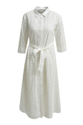 Dress with collar + placket, 3/4 sleeve + belt