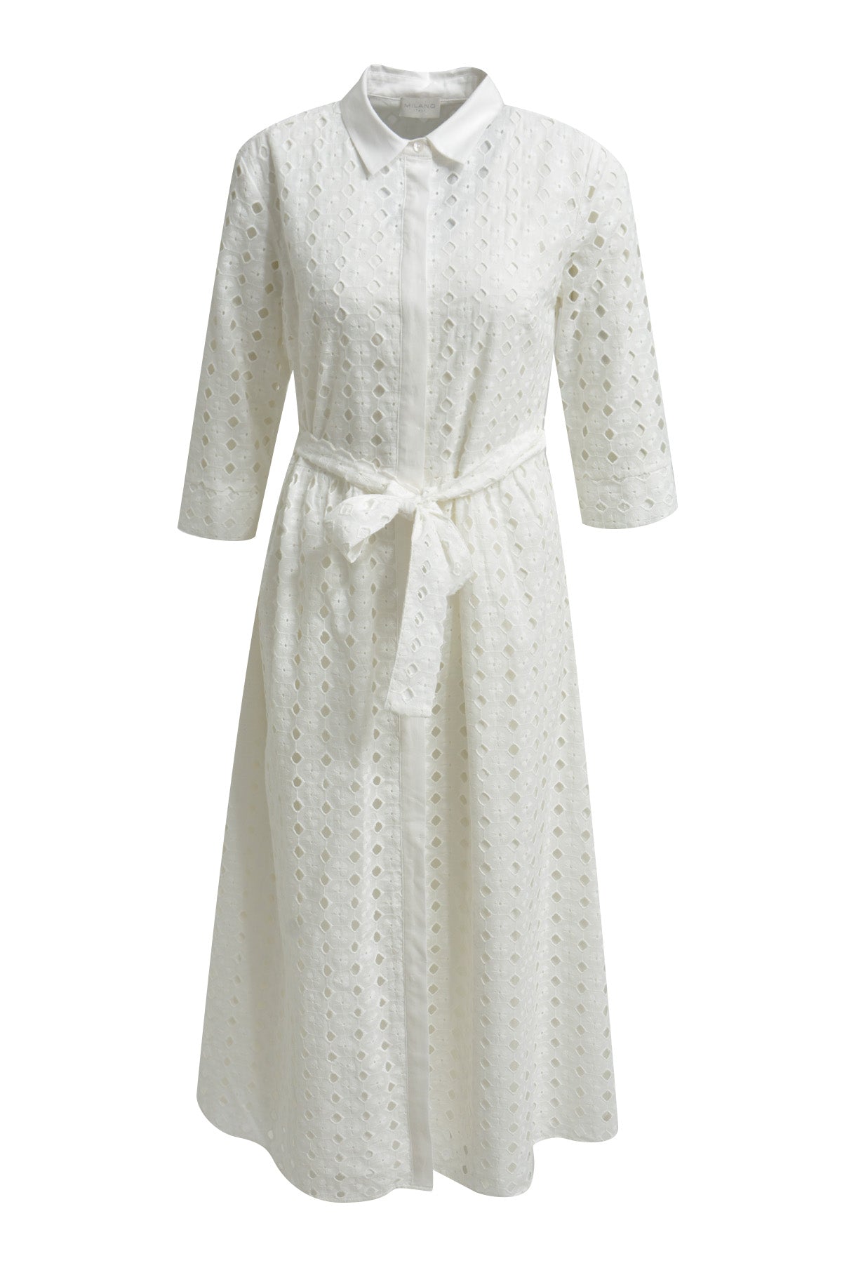 Dress with collar + placket, 3/4 sleeve + belt