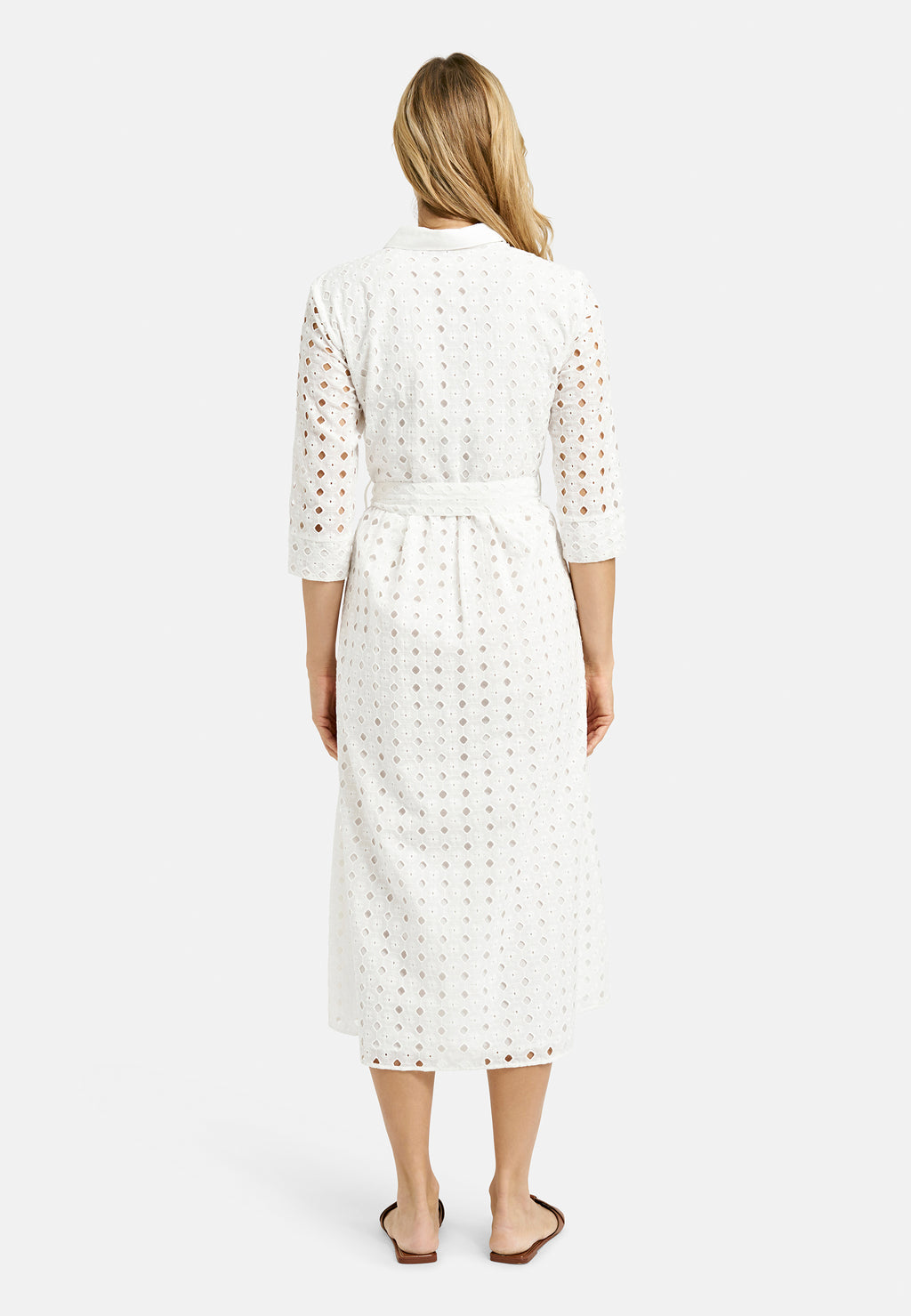 Dress with collar + placket, 3/4 sleeve + belt