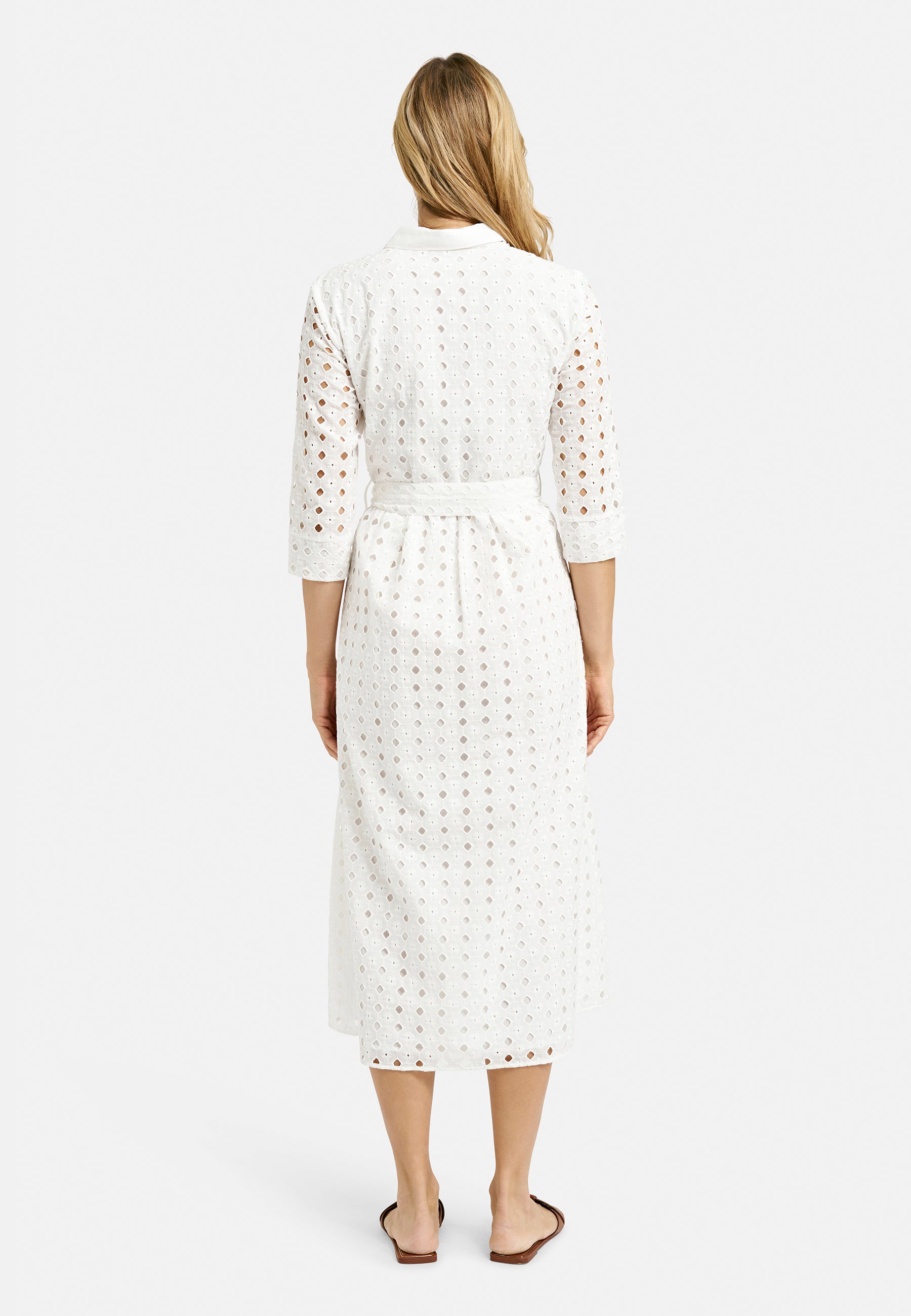 Dress with collar + placket, 3/4 sleeve + belt