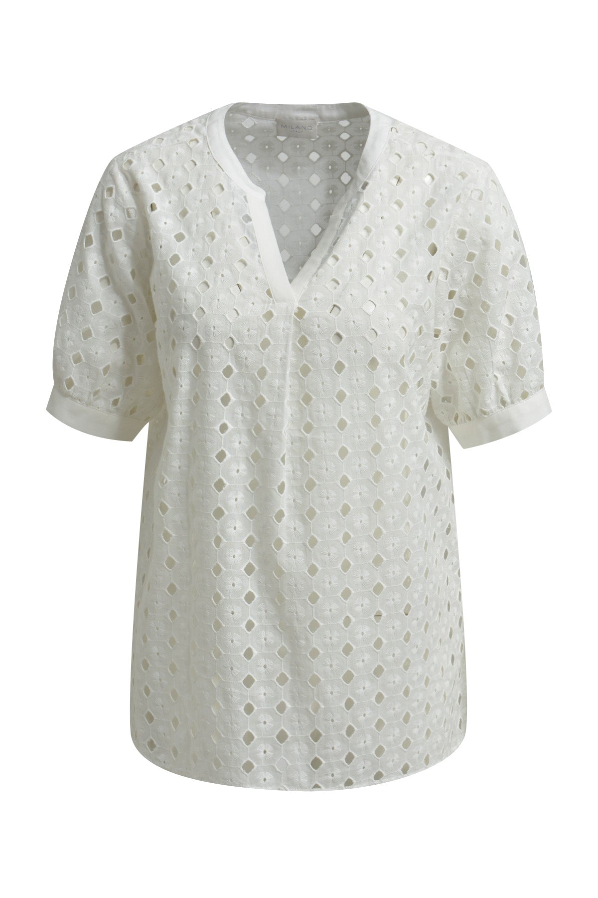 Blouse with v-neck and puffsleeves