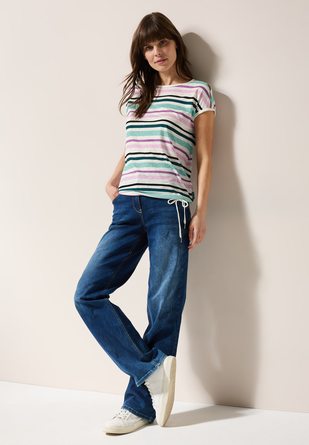 Leinen-Look Streifen-Shirt