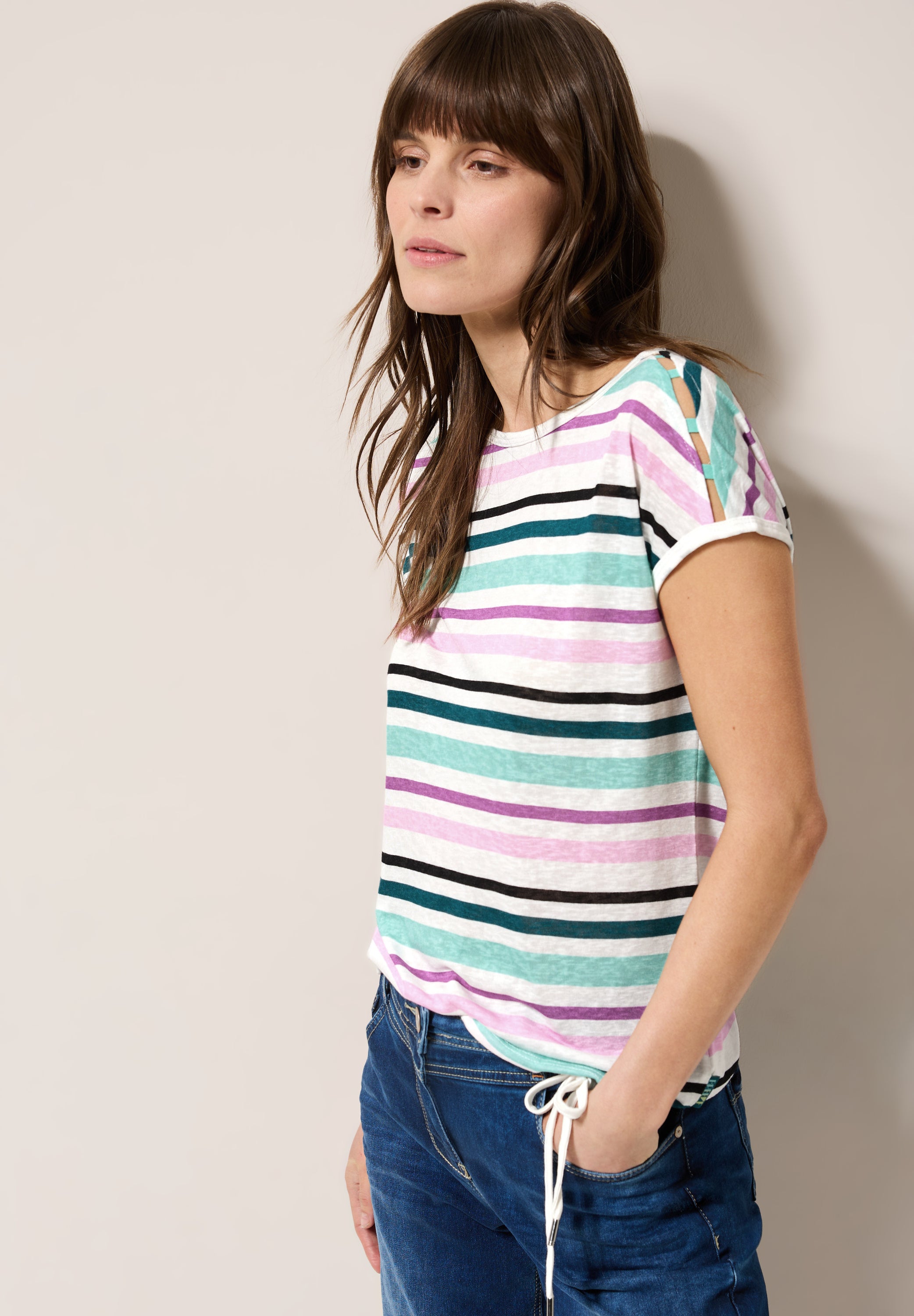 Leinen-Look Streifen-Shirt