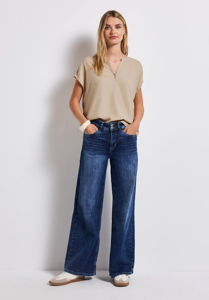 Split Neck Bluse in Unifarbe