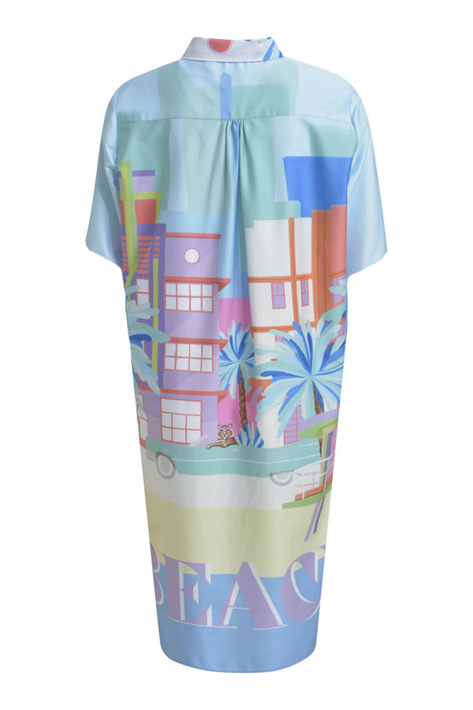 Dress w collar, half placket, 1/2 sleeves w cuffs