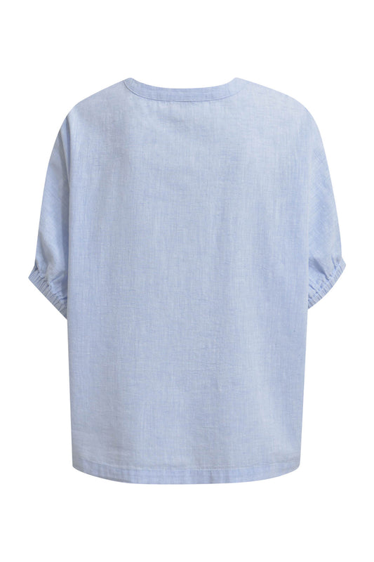 oversized blouse w neckpanel + placket, elastic cuff