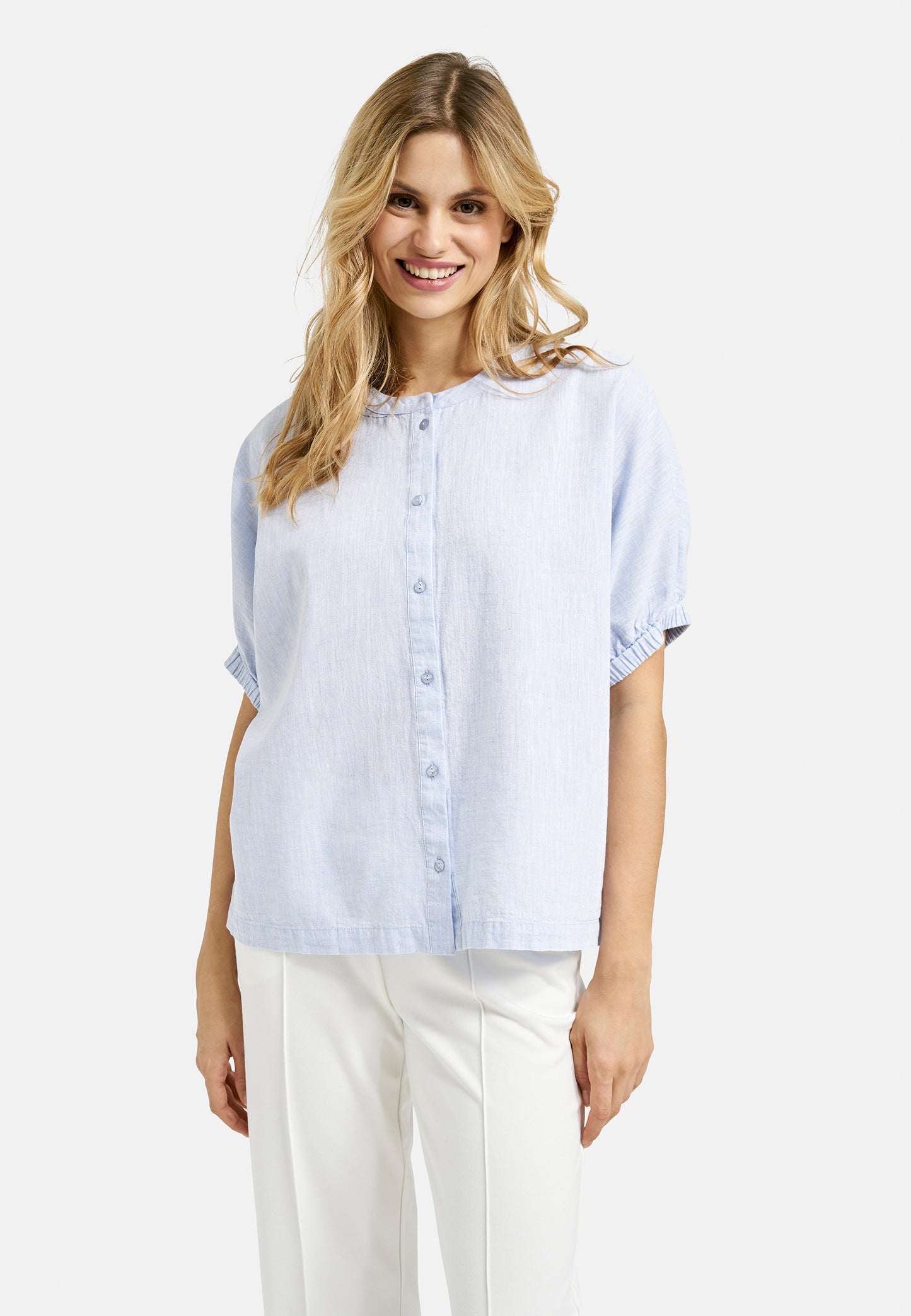oversized blouse w neckpanel + placket, elastic cuff