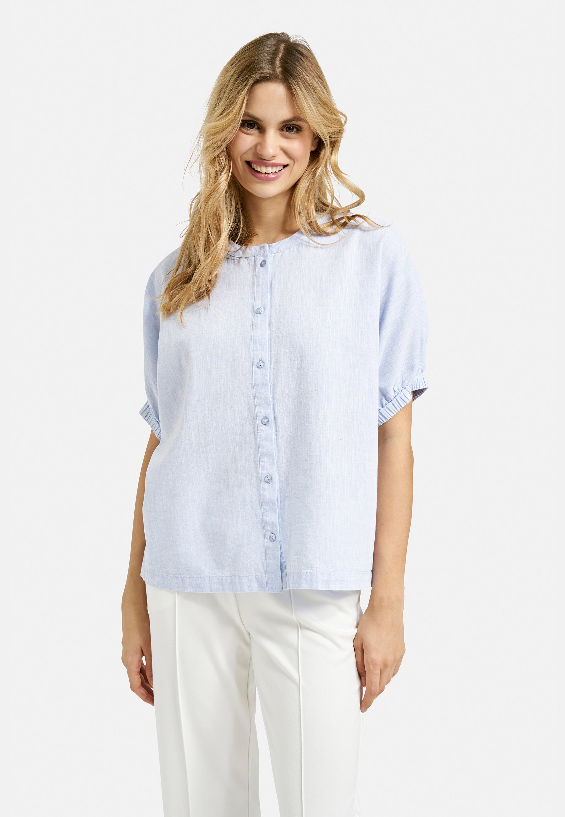 oversized blouse w neckpanel + placket, elastic cuff