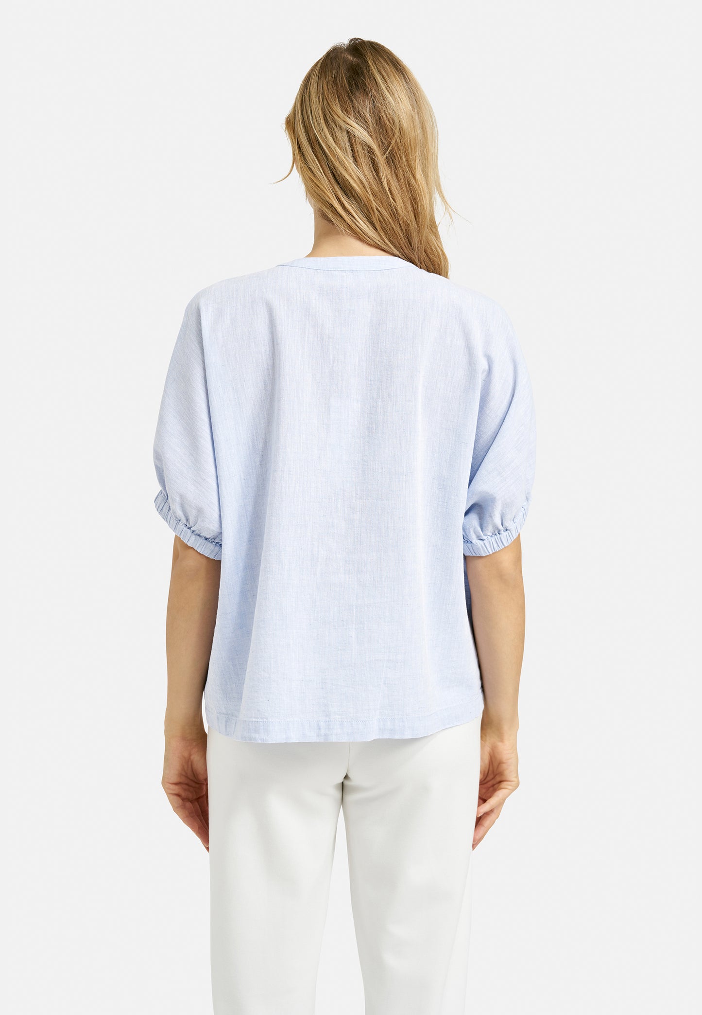 oversized blouse w neckpanel + placket, elastic cuff