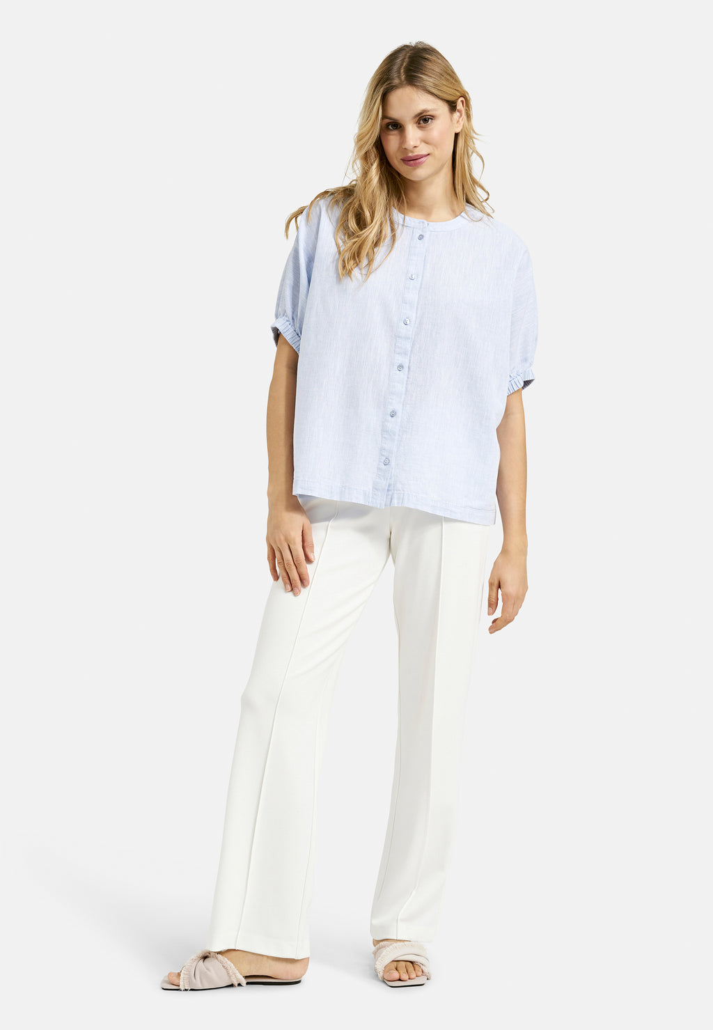 oversized blouse w neckpanel + placket, elastic cuff