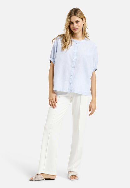oversized blouse w neckpanel + placket, elastic cuff