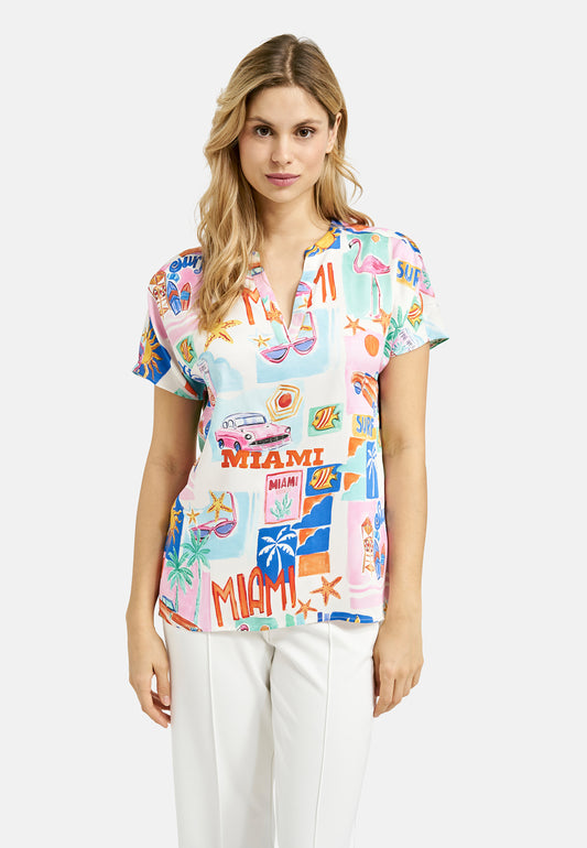 Blousetop with panel and v-neck