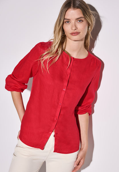Rundhalsbluse aus Leinen