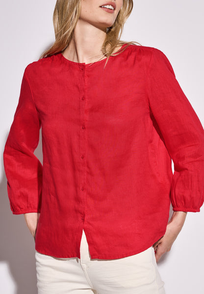 Rundhalsbluse aus Leinen
