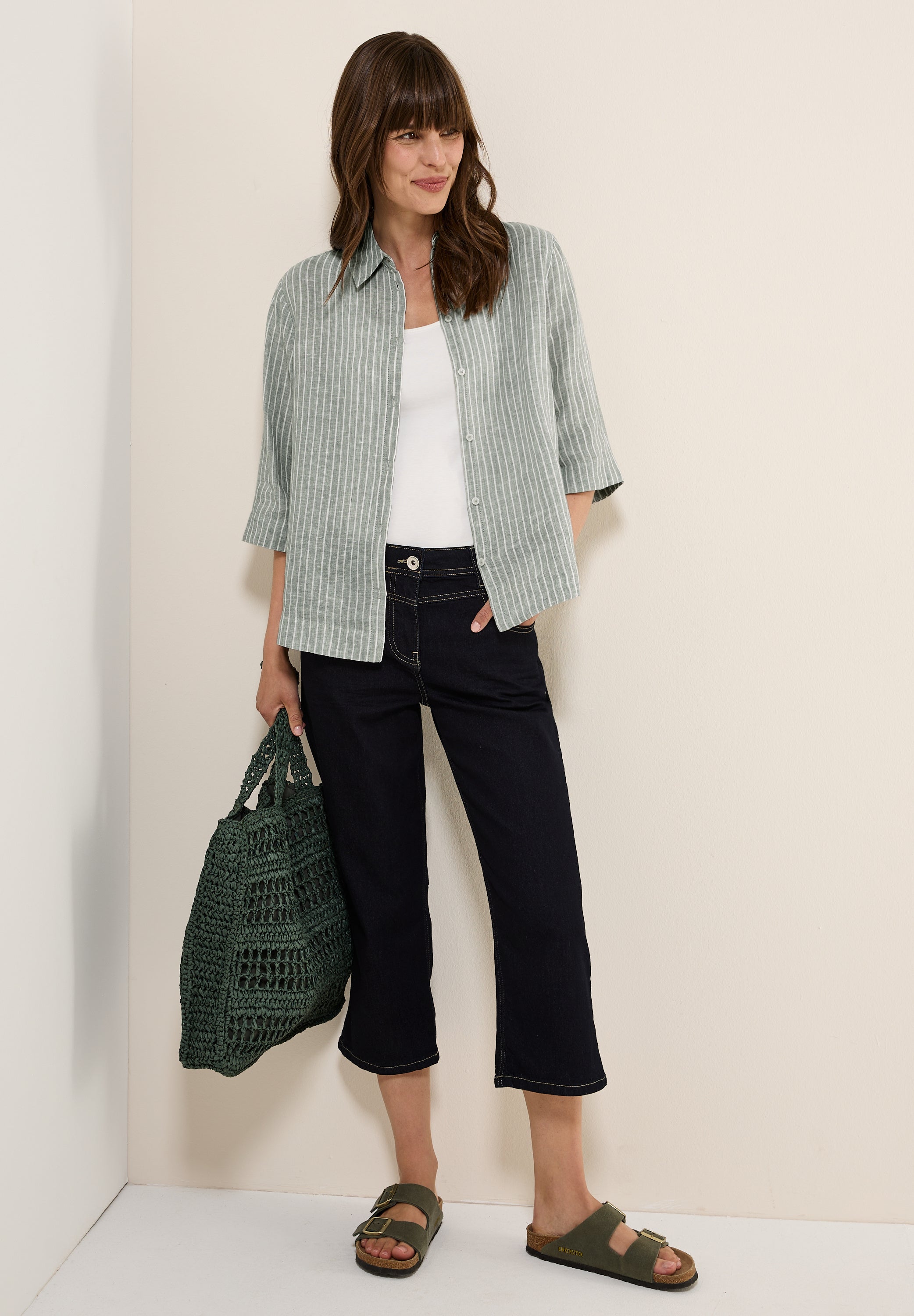 Gestreifte Leinen-Hemdbluse