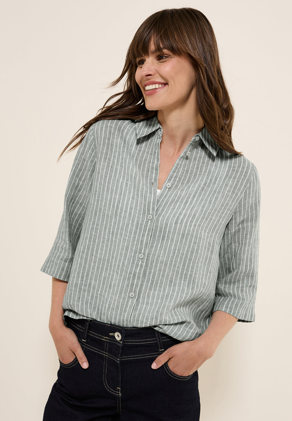Gestreifte Leinen-Hemdbluse