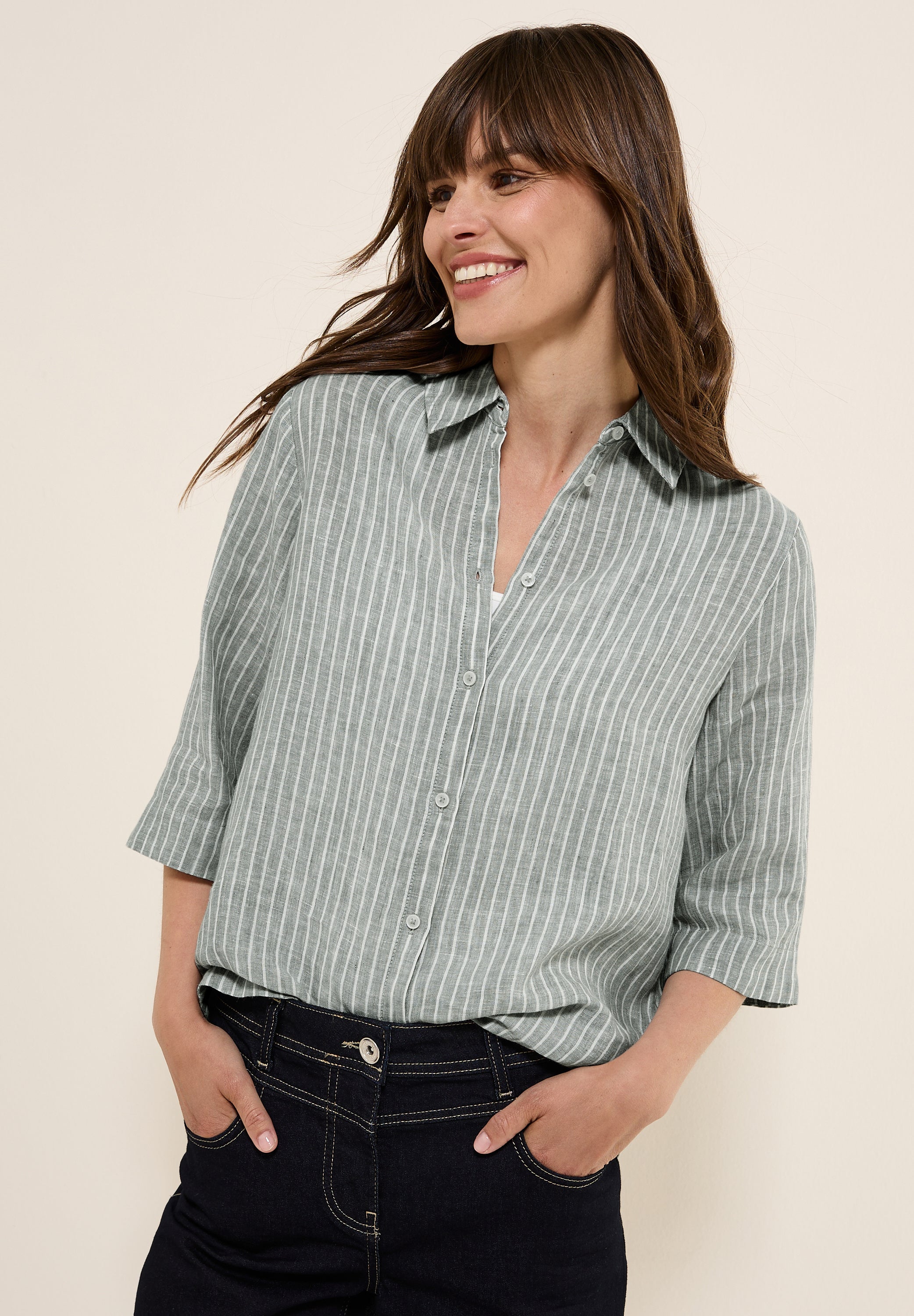 Gestreifte Leinen-Hemdbluse