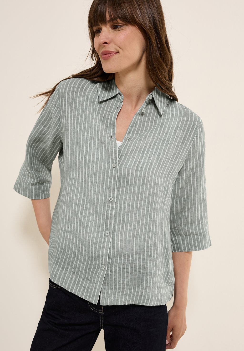 Gestreifte Leinen-Hemdbluse