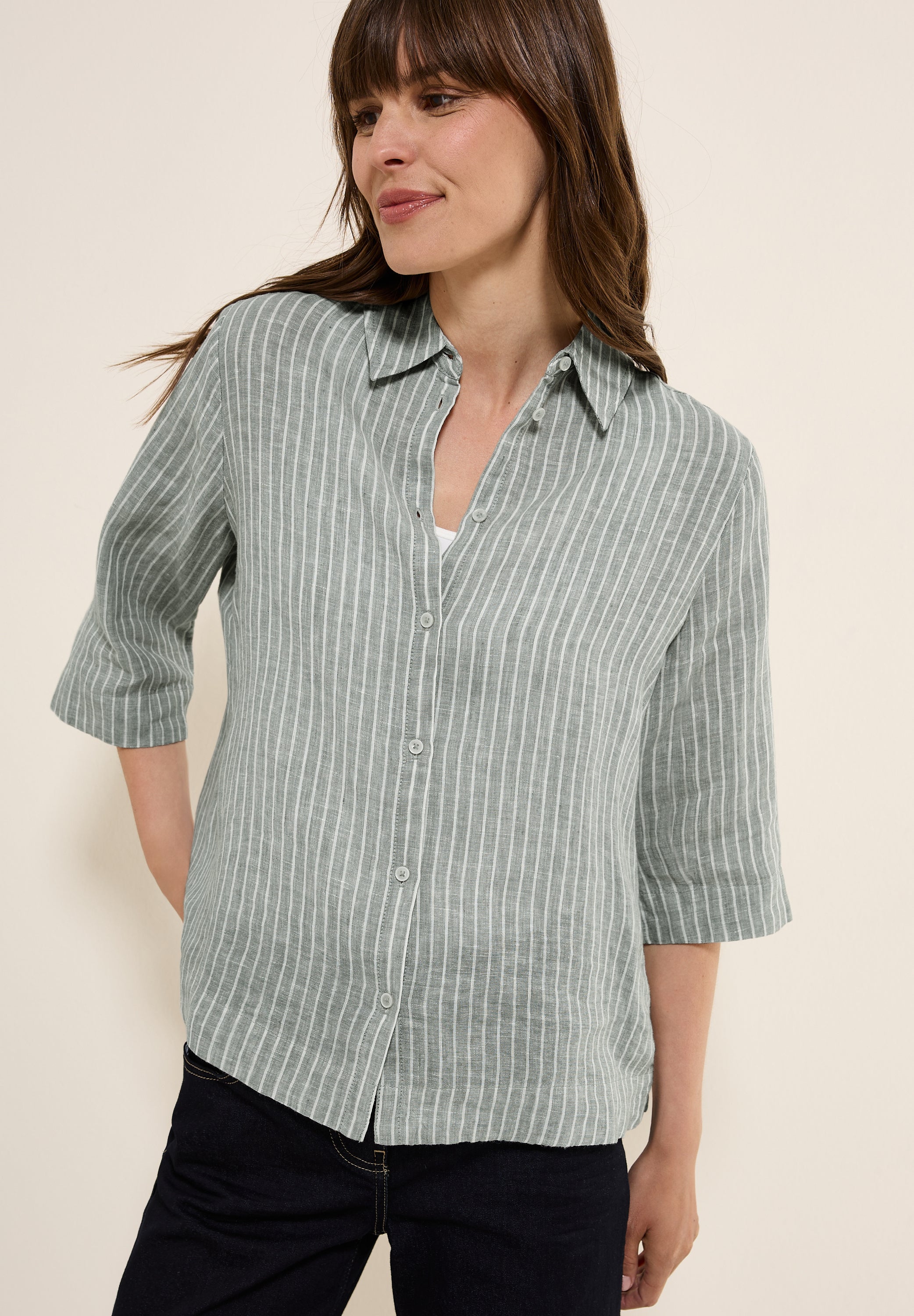 Gestreifte Leinen-Hemdbluse