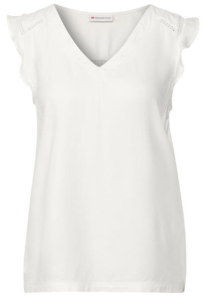 V-Neck Top mit Häkeldetails